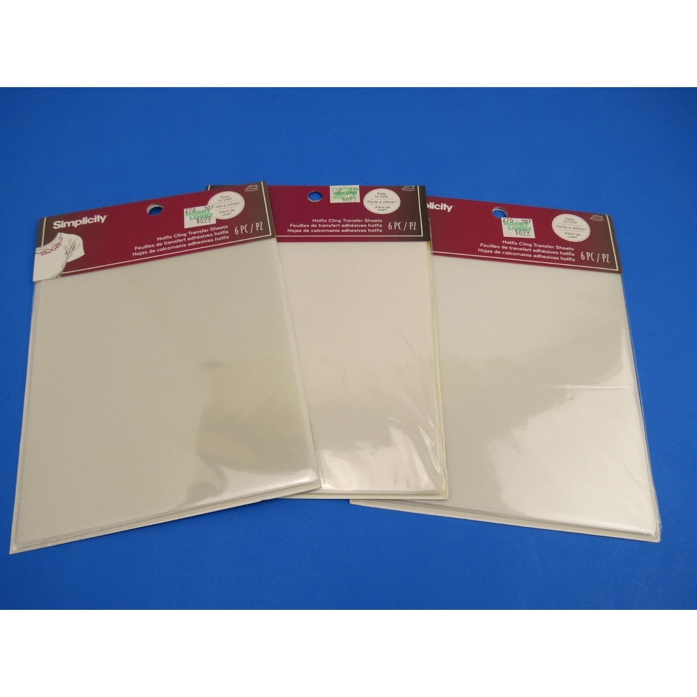3 PACKS Simplicity Hotfix CRYSTAL Cling Transfer Sheets DIY 18 Sheets Total NEW